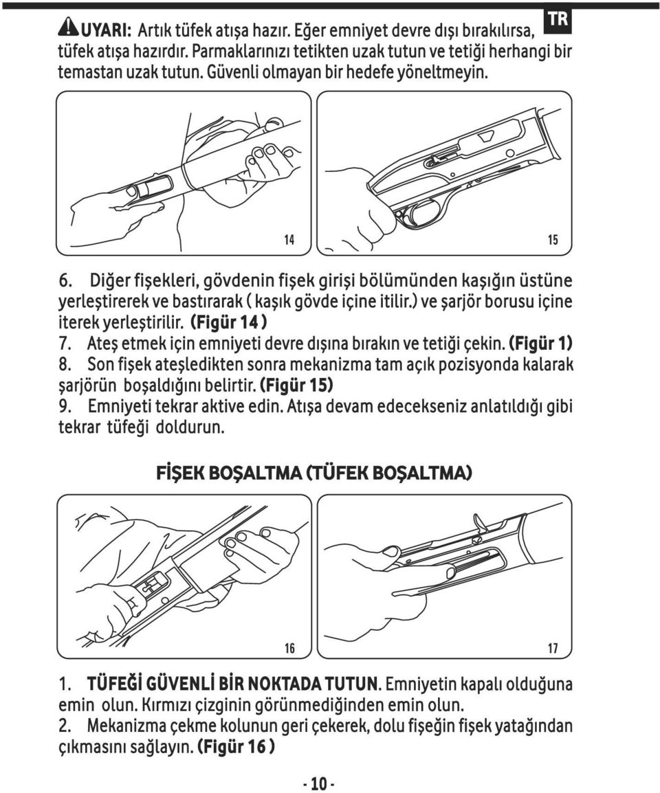 ) ve şarjör borusu içine iterek yerleştirilir. (Figür 14 ) 7. Ateş etmek için emniyeti devre dışına bırakın ve tetiği çekin. (Figür 1) 8.