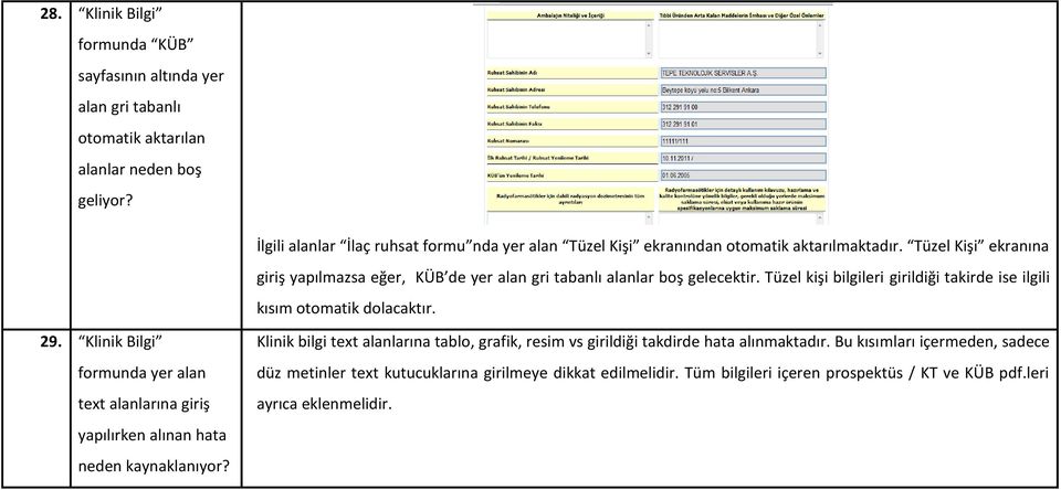 Tüzel Kişi ekranına giriş yapılmazsa eğer, KÜB de yer alan gri tabanlı alanlar boş gelecektir. Tüzel kişi bilgileri girildiği takirde ise ilgili kısım otomatik dolacaktır. 29.