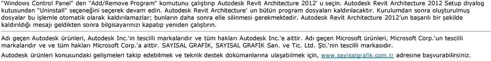 Kurulumdan sonra oluşturulmuş dosyalar bu işlemle otomatik olarak kaldırılamazlar; bunların daha sonra elle silinmesi gerekmektedir.