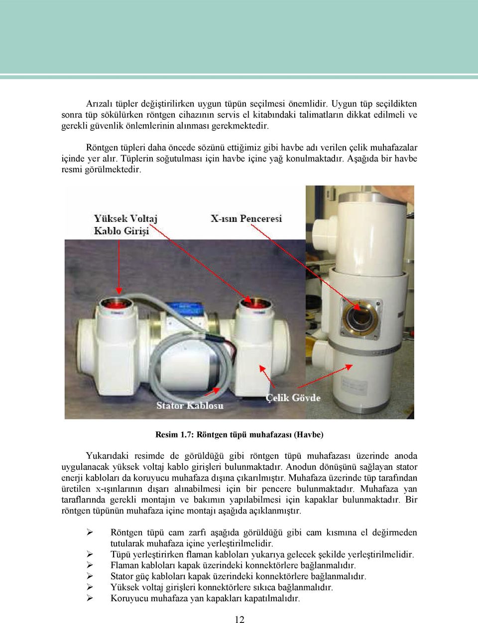 Röntgen tüpleri daha öncede sözünü ettiğimiz gibi havbe adı verilen çelik muhafazalar içinde yer alır. Tüplerin soğutulması için havbe içine yağ konulmaktadır. Aşağıda bir havbe resmi görülmektedir.