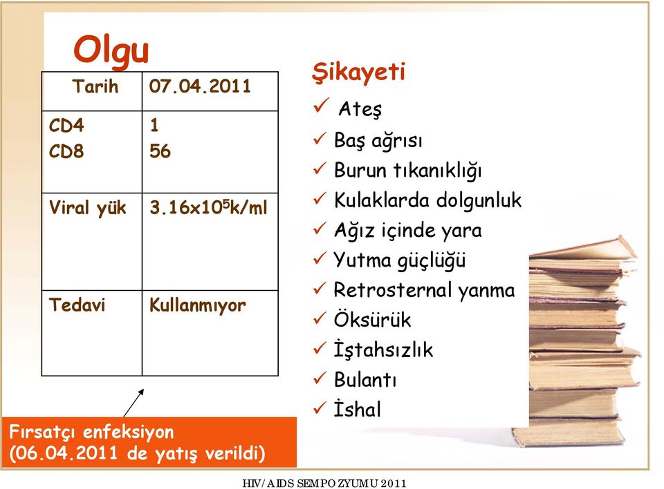 2011 de yatış verildi) Şikayeti Ateş Baş ağrısı Burun tıkanıklığı