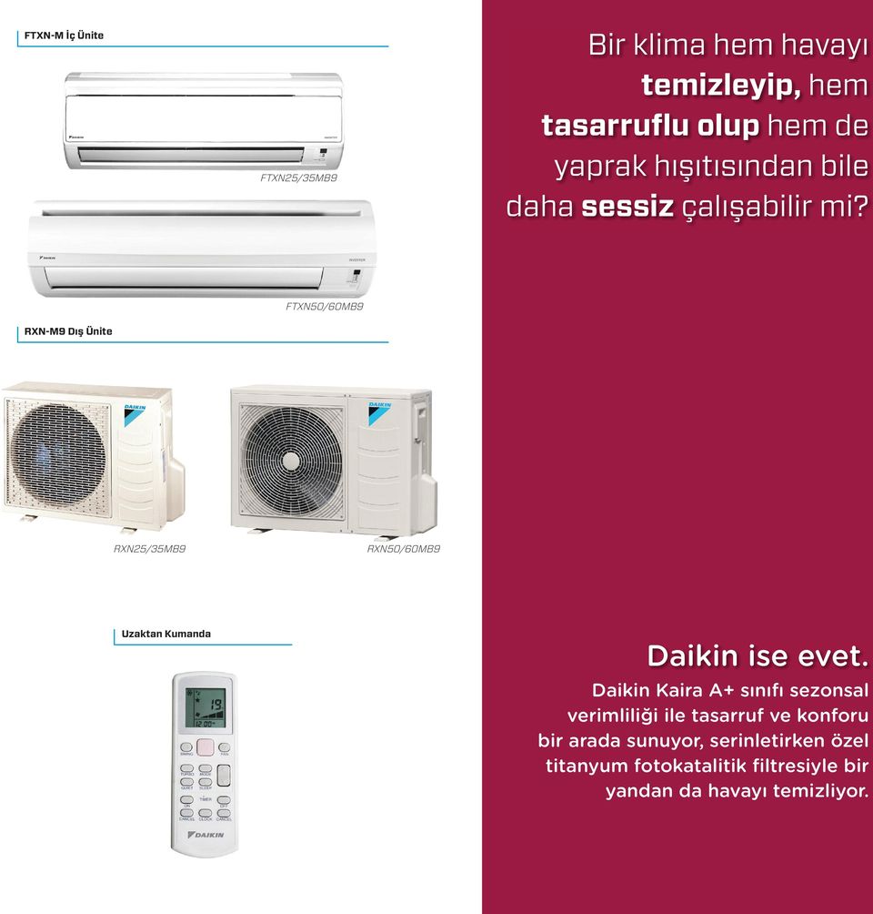 FTXN-M İç FTXN25/35MB9 FTXN50/60MB9 RXN-M9 Dış RXN25/35MB9 Uzaktan Kumanda RXN50/60MB9 Daikin ise