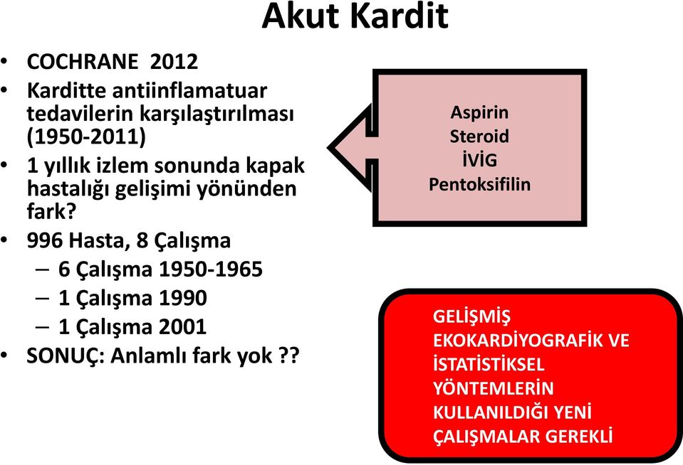 996 Hasta, 8 Çalışma 6 Çalışma 1950-1965 1 Çalışma 1990 1 Çalışma 2001 SONUÇ: Anlamlı fark yok?