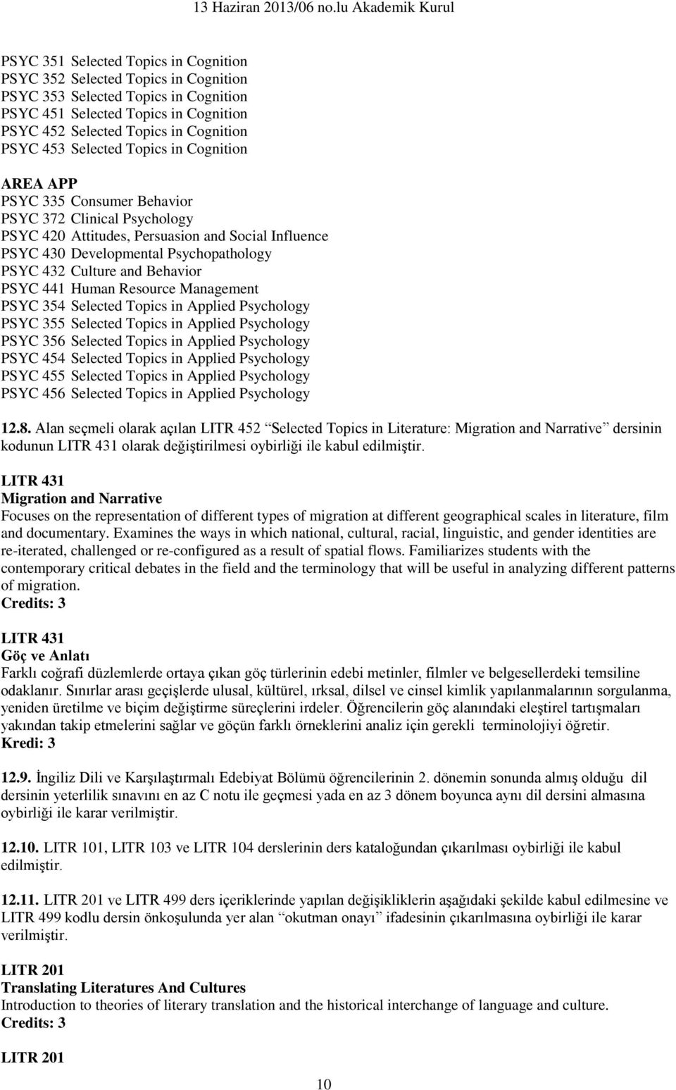 Culture and Behavior PSYC 441 Human Resource Management PSYC 354 Selected Topics in Applied Psychology PSYC 355 Selected Topics in Applied Psychology PSYC 356 Selected Topics in Applied Psychology