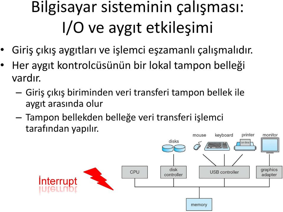 Her aygıt kontrolcüsünün bir lokal tampon belleği vardır.