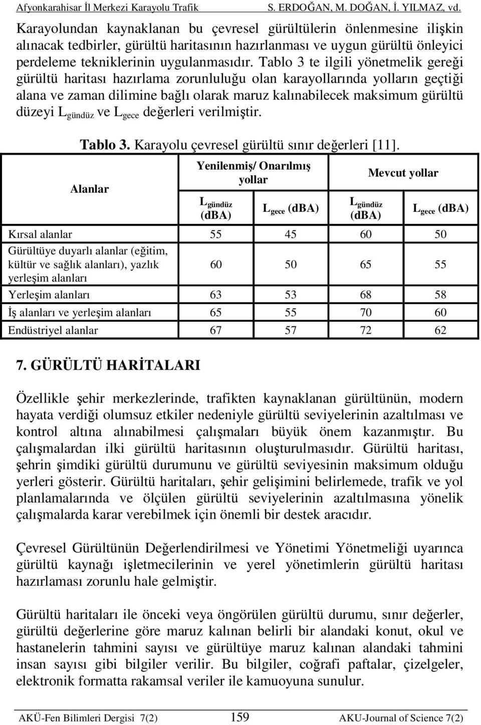 gündüz ve L gece değerleri verilmiştir. Tablo 3. Karayolu çevresel gürültü sınır değerleri [11].