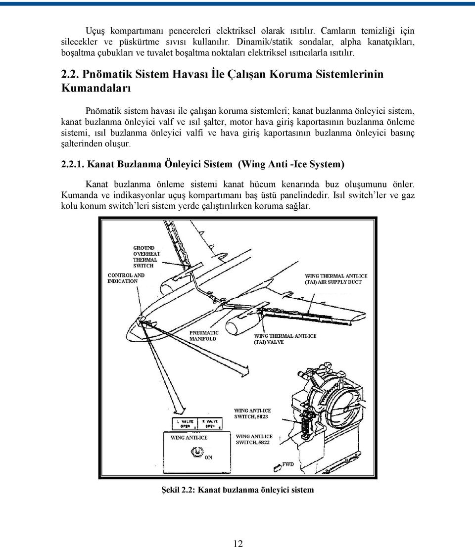 2. Pnömatik Sistem Havası İle Çalışan Koruma Sistemlerinin Kumandaları Pnömatik sistem havası ile çalışan koruma sistemleri; kanat buzlanma önleyici sistem, kanat buzlanma önleyici valf ve ısıl