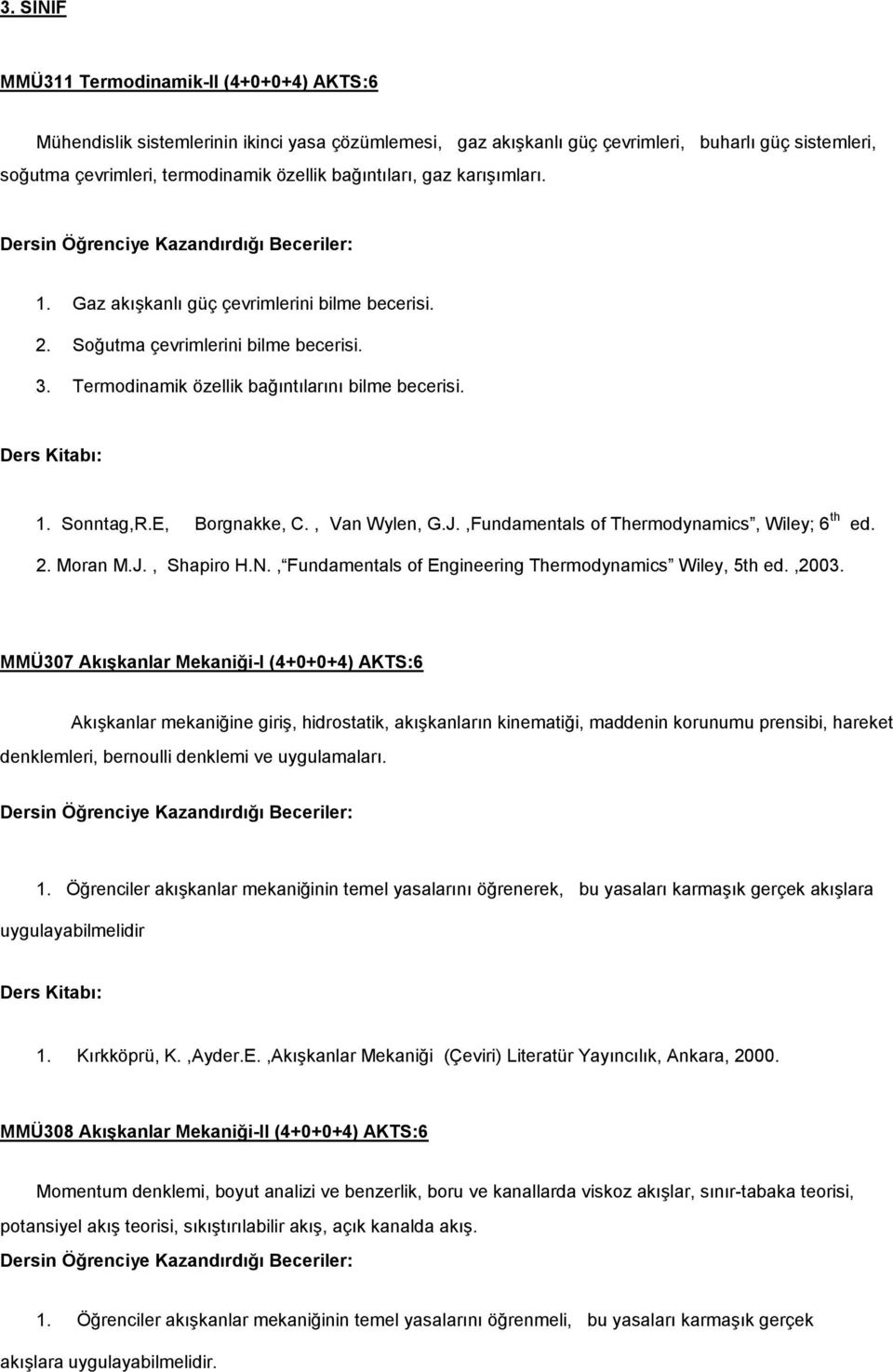 E, Borgnakke, C., Van Wylen, G.J.,Fundamentals of Thermodynamics, Wiley; 6 th ed. 2. Moran M.J., Shapiro H.N., Fundamentals of Engineering Thermodynamics Wiley, 5th ed.,2003.