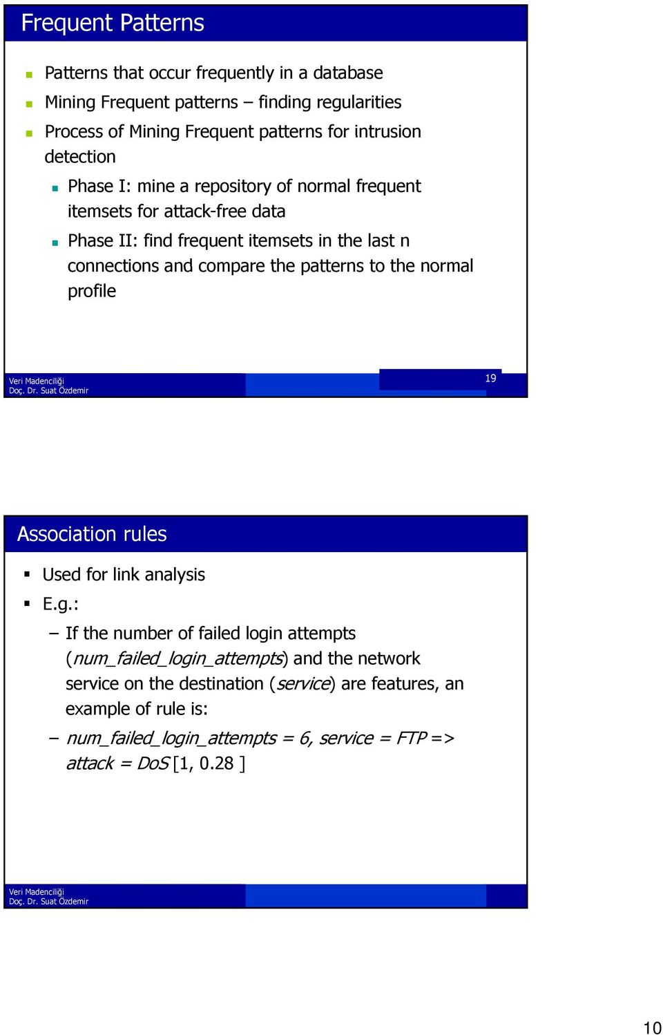 and compare the patterns to the normal profile 19 Association rules Used for link analysis E.g.