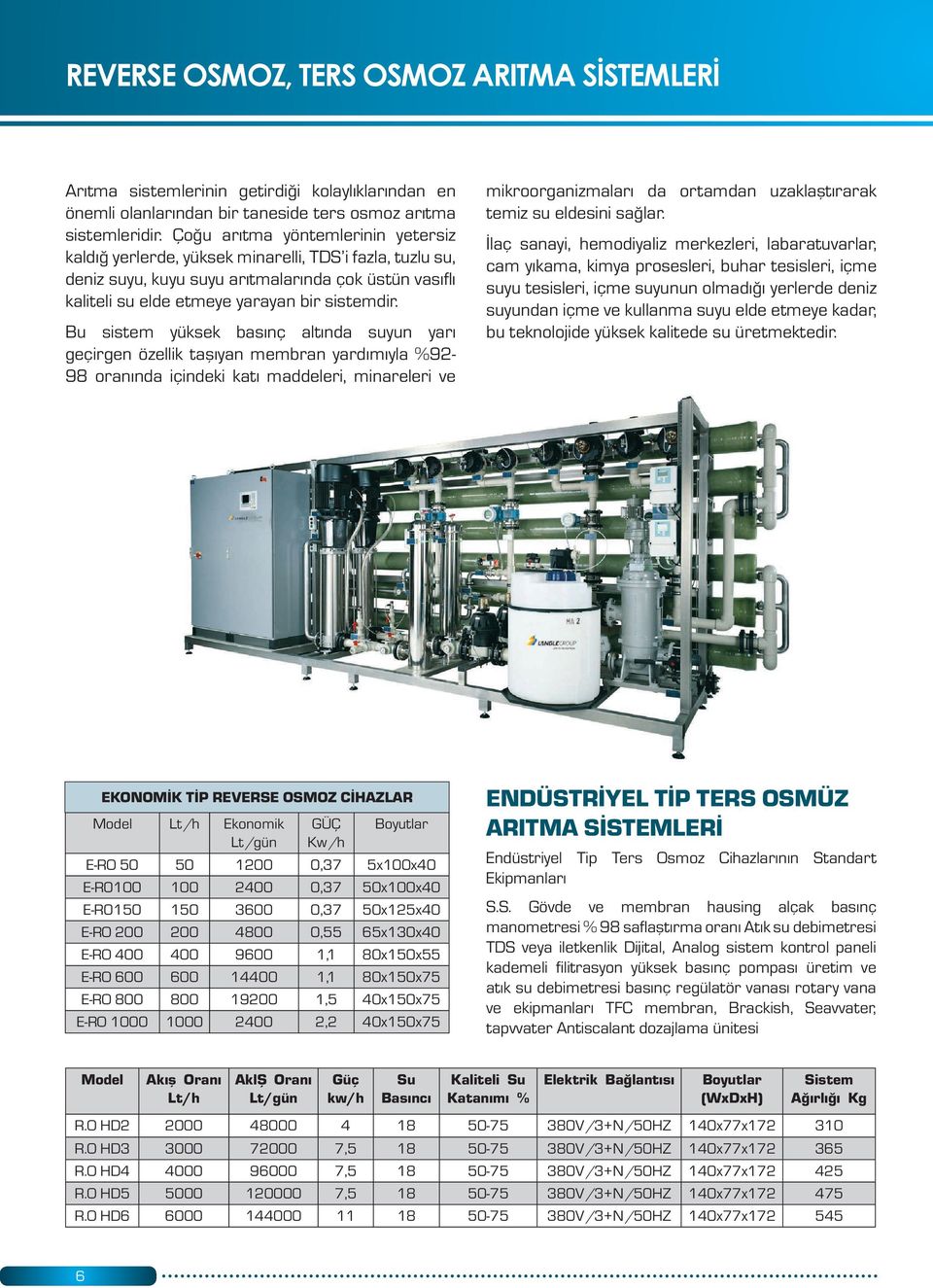 Bu sistem yüksek basınç altında suyun yarı geçirgen özellik taşıyan membran yardımıyla %92-98 oranında içindeki katı maddeleri, minareleri ve mikroorganizmaları da ortamdan uzaklaştırarak temiz su