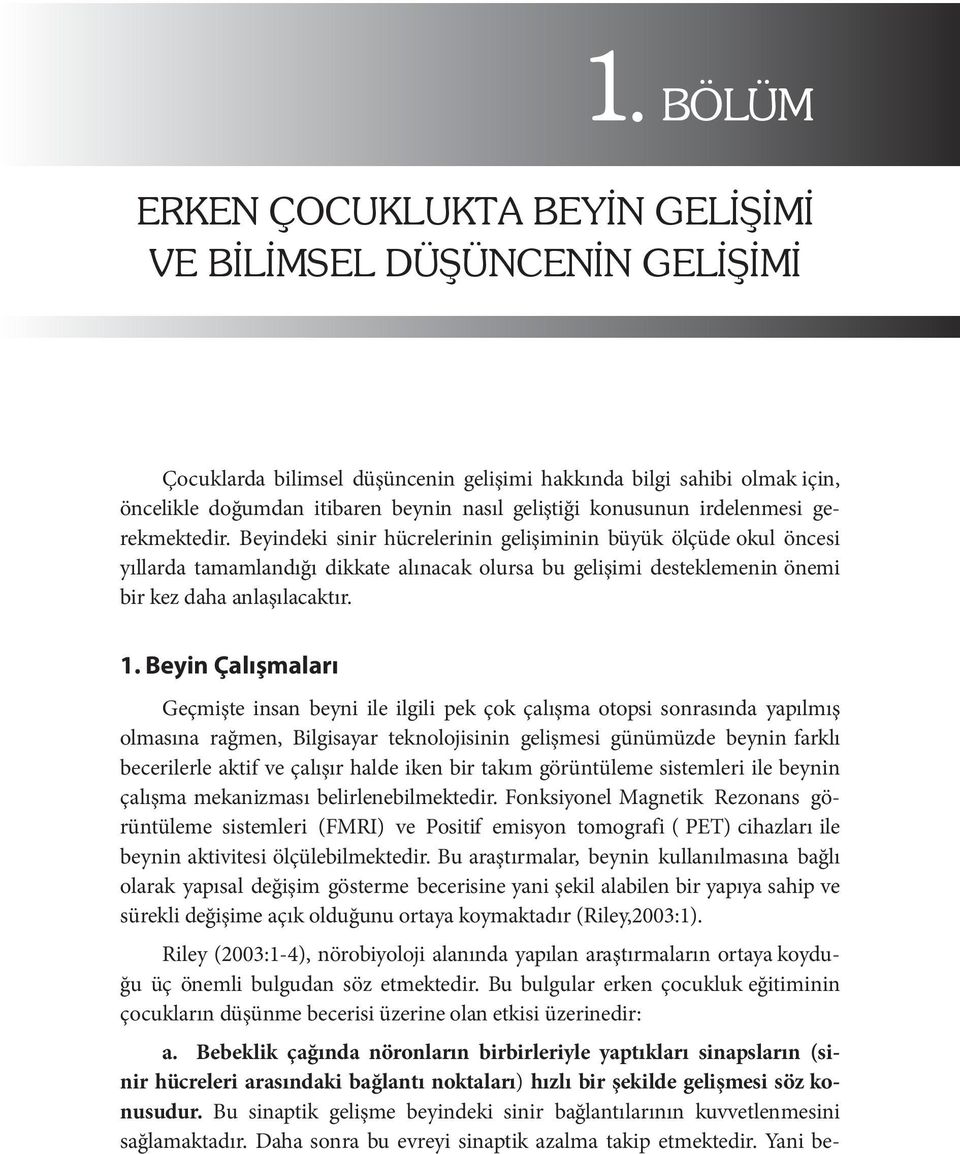 Beyindeki sinir hücrelerinin gelişiminin büyük ölçüde okul öncesi yıllarda tamamlandığı dikkate alınacak olursa bu gelişimi desteklemenin önemi bir kez daha anlaşılacaktır. 1.