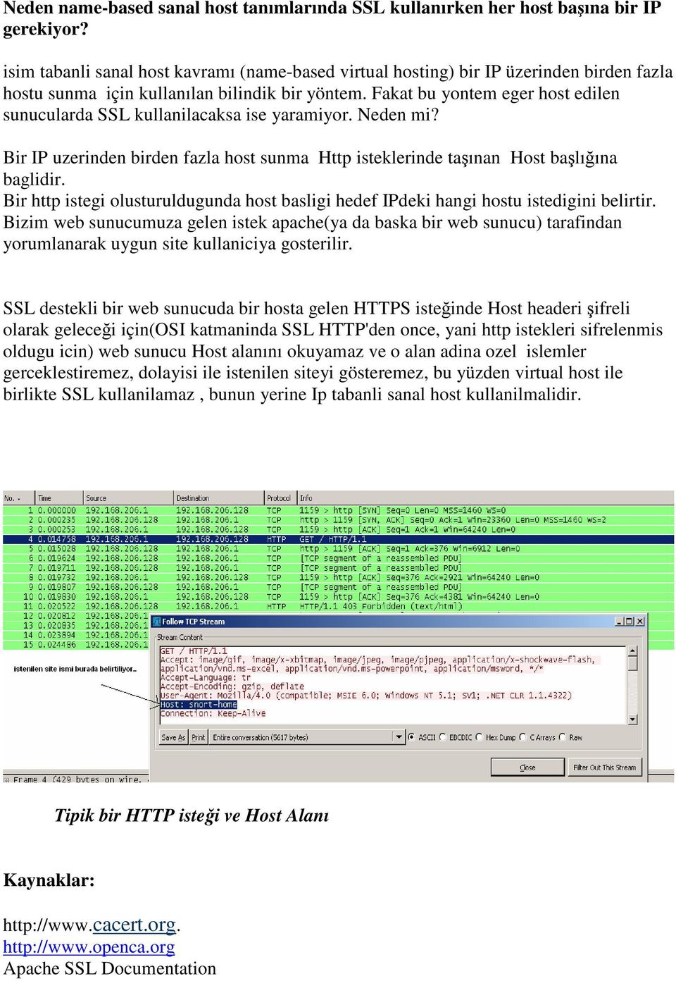 Fakat bu yontem eger host edilen sunucularda SSL kullanilacaksa ise yaramiyor. Neden mi? Bir IP uzerinden birden fazla host sunma Http isteklerinde taşınan Host başlığına baglidir.