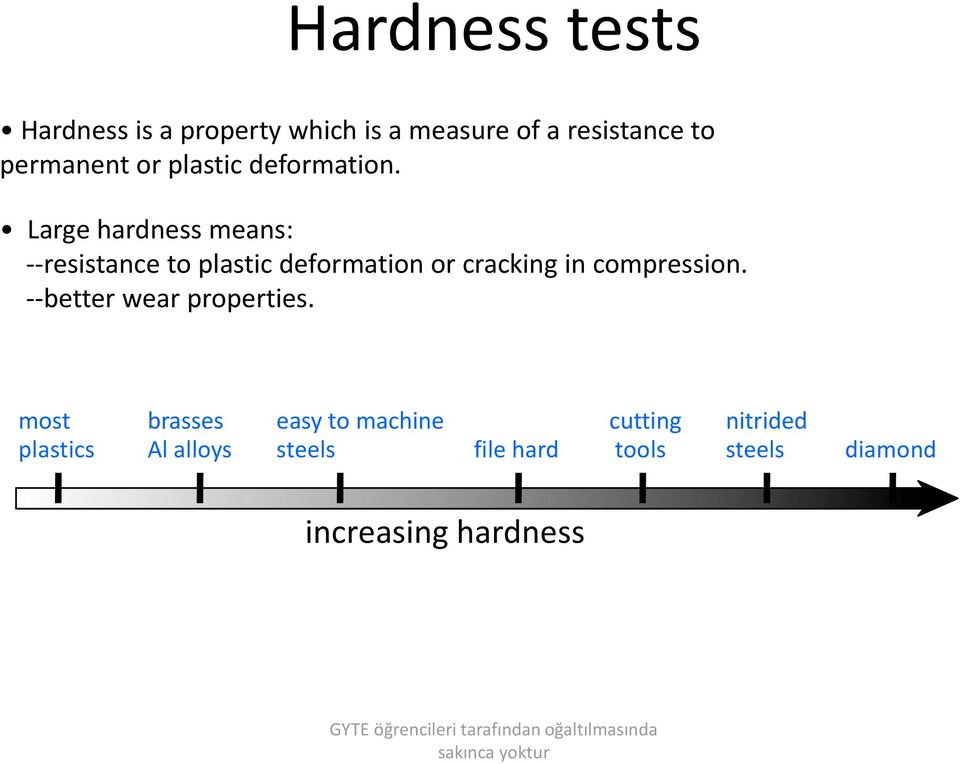 Large hardness means: --resistance to plastic deformation or cracking in compression.