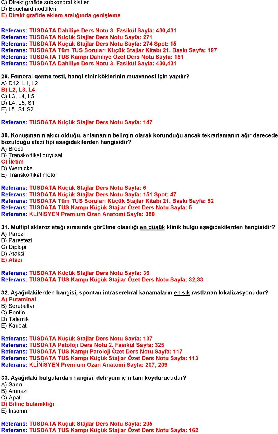 Baskı Sayfa: 197 Referans: TUSDATA TUS Kampı Dahiliye Özet Ders Notu Sayfa: 151 Referans: TUSDATA Dahiliye Ders Notu 3. Fasikül Sayfa: 430,431 29.