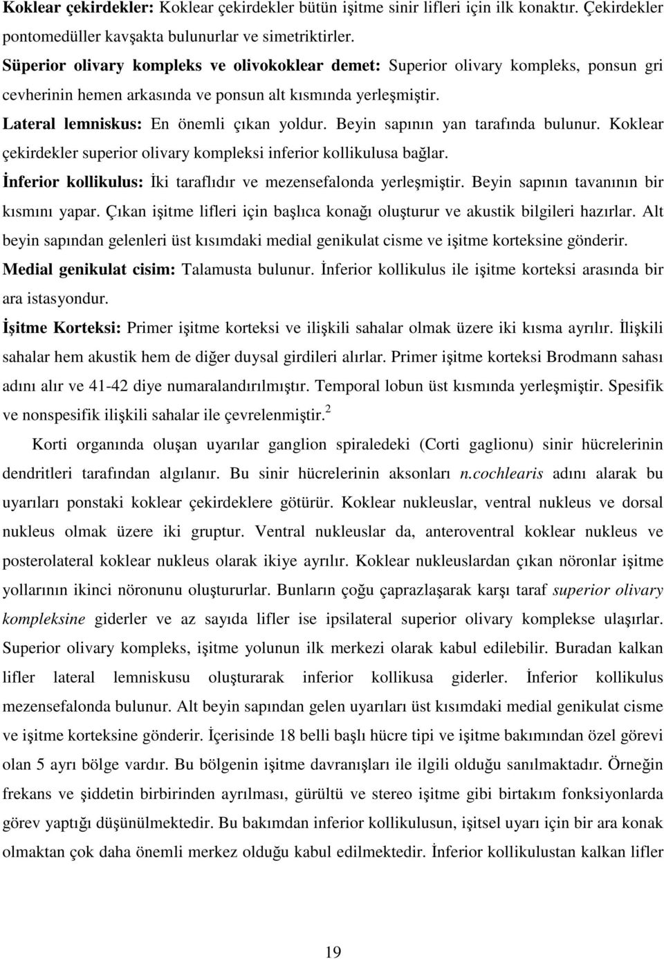 Beyin sapının yan tarafında bulunur. Koklear çekirdekler superior olivary kompleksi inferior kollikulusa bağlar. İnferior kollikulus: İki taraflıdır ve mezensefalonda yerleşmiştir.