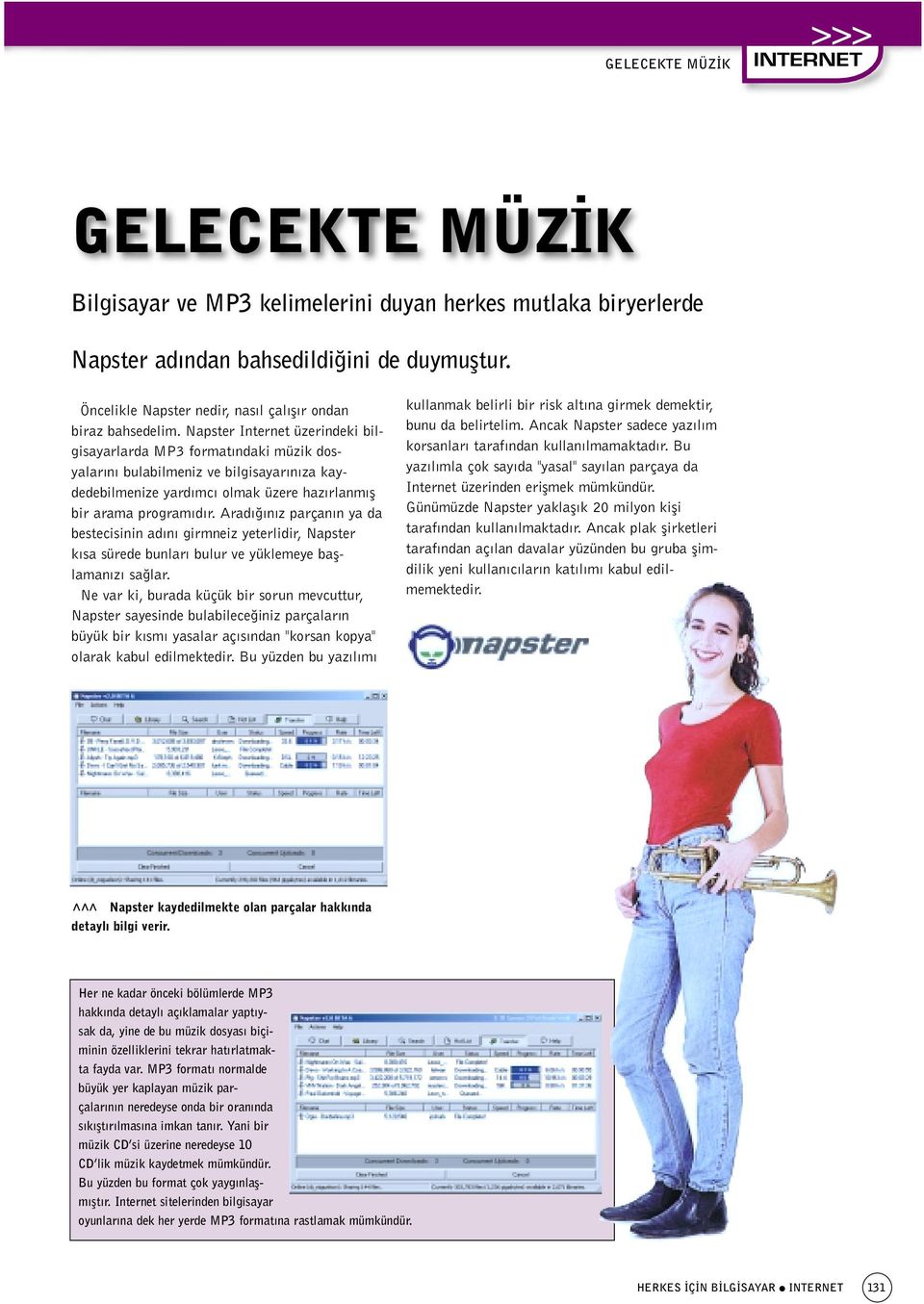 Napster Internet üzerindeki bilgisayarlarda MP3 format ndaki müzik dosyalar n bulabilmeniz ve bilgisayar n za kaydedebilmenize yard mc olmak üzere haz rlanm fl bir arama program d r.