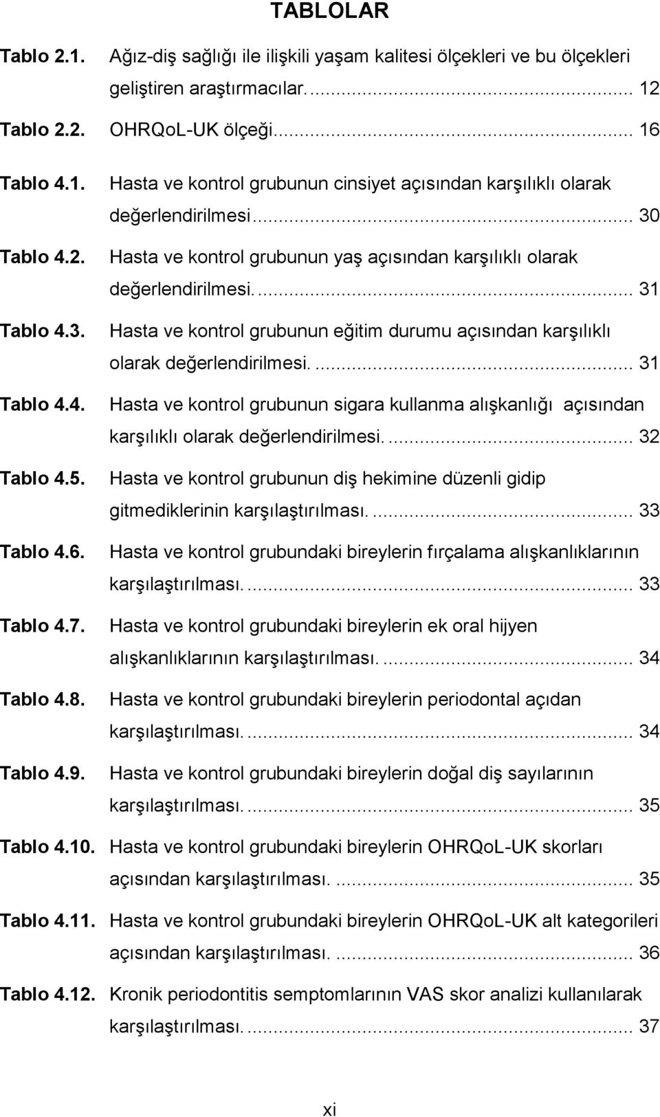 .. 30 Hasta ve kontrol grubunun yaģ açısından karģılıklı olarak değerlendirilmesi.... 31 Hasta ve kontrol grubunun eğitim durumu açısından karģılıklı olarak değerlendirilmesi.