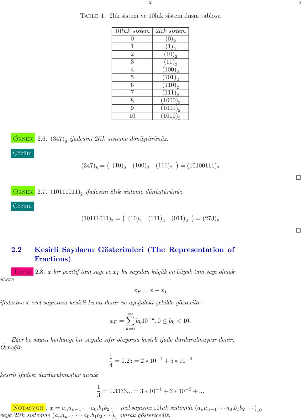 Kesirli Sayıların Gösterimleri (The Representation of Fractions) Tanım.8.