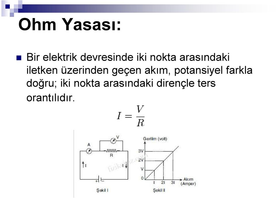 geçen akım, potansiyel farkla doğru;