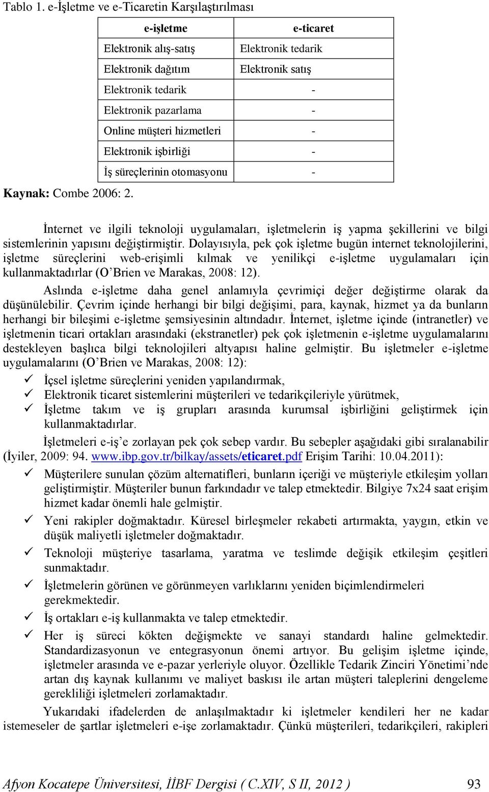 hizmetleri - Elektronik işbirliği - İş süreçlerinin otomasyonu - Kaynak: Combe 2006: 2.