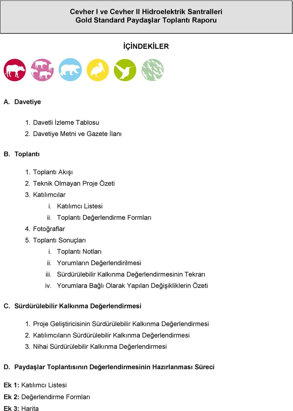 Yorumların Değerlendirilmesi iii. Sürdürülebilir Kalkınma Değerlendirmesinin Tekrarı iv. Yorumlara Bağlı Olarak Yapılan Değişikliklerin Özeti C. Sürdürülebilir Kalkınma Değerlendirmesi 1.