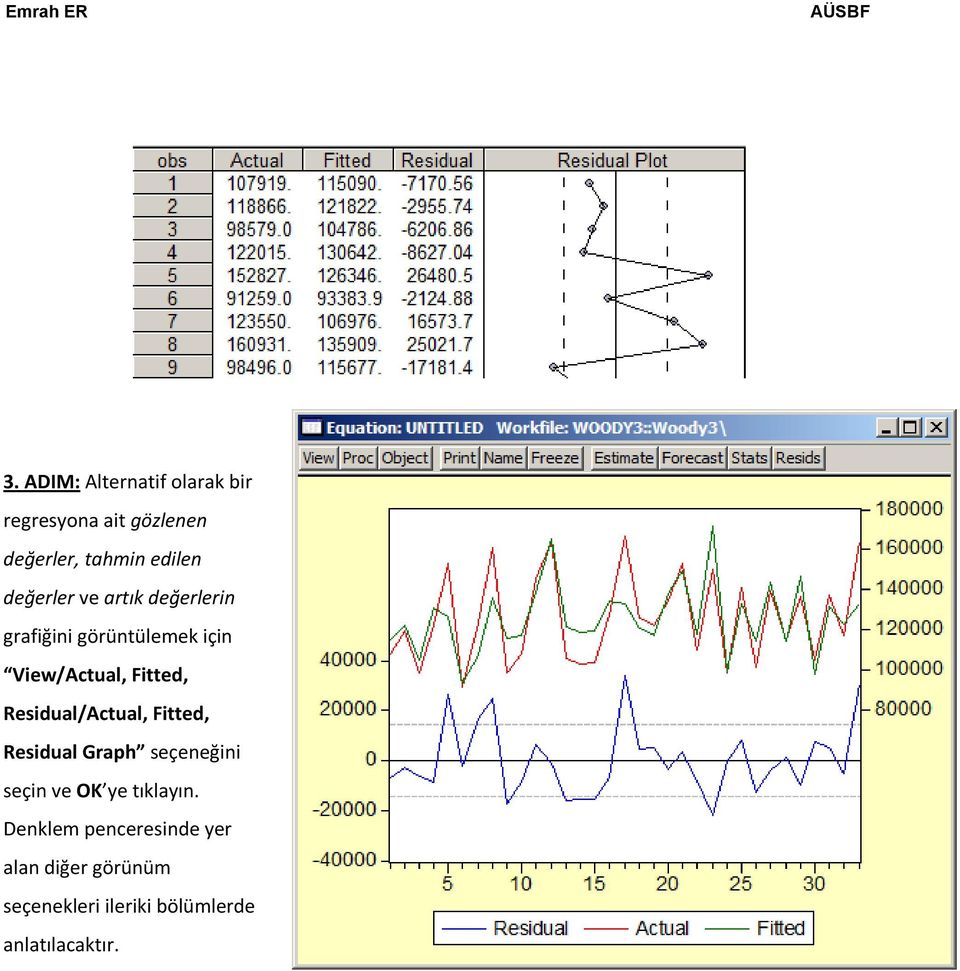 Residual/Actual, Fitted, Residual Graph seçeneğini seçin ve OK ye tıklayın.