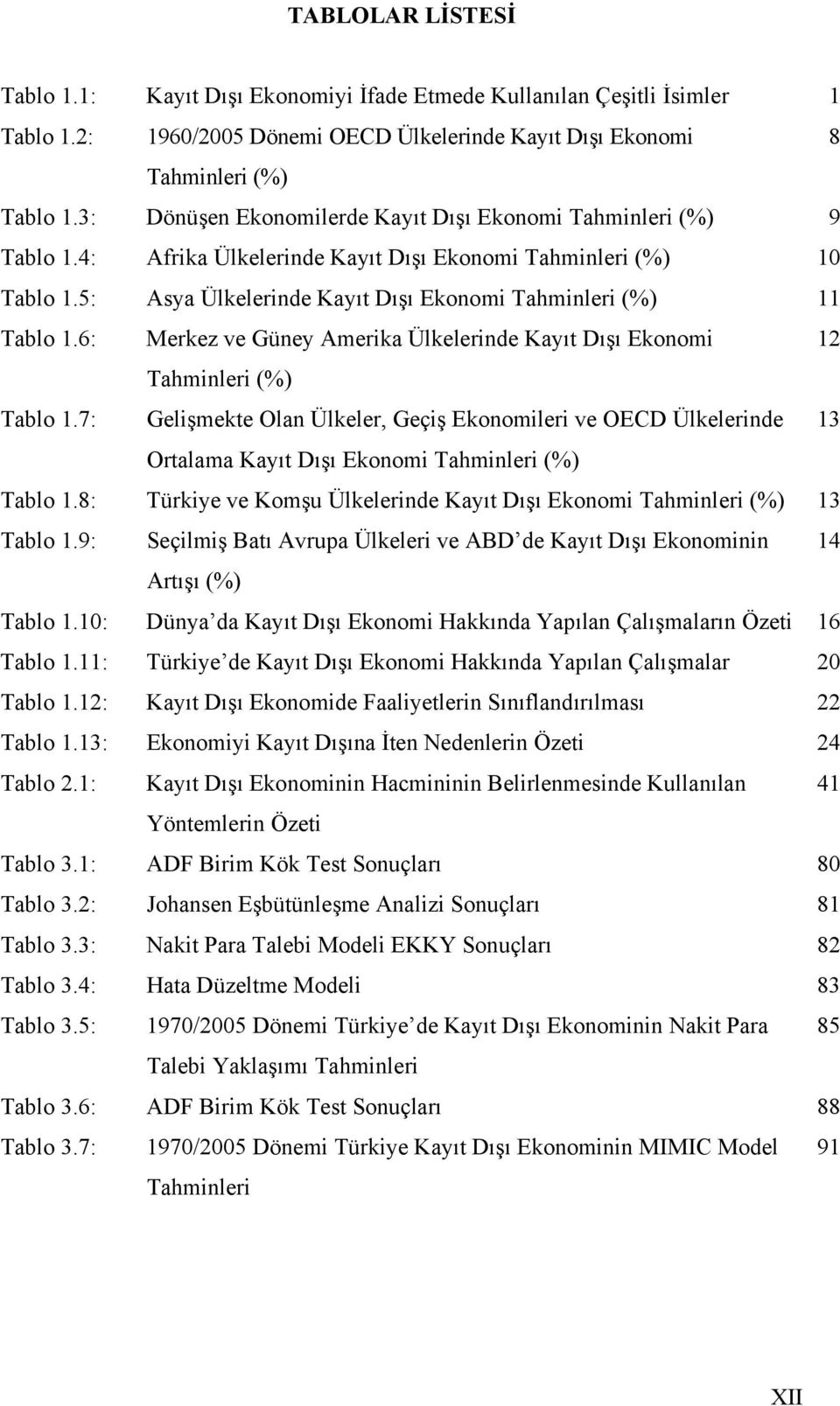 6: Merkez ve Güney Amerika Ülkelerinde Kayıt Dışı Ekonomi 12 Tahminleri (%) Tablo 1.