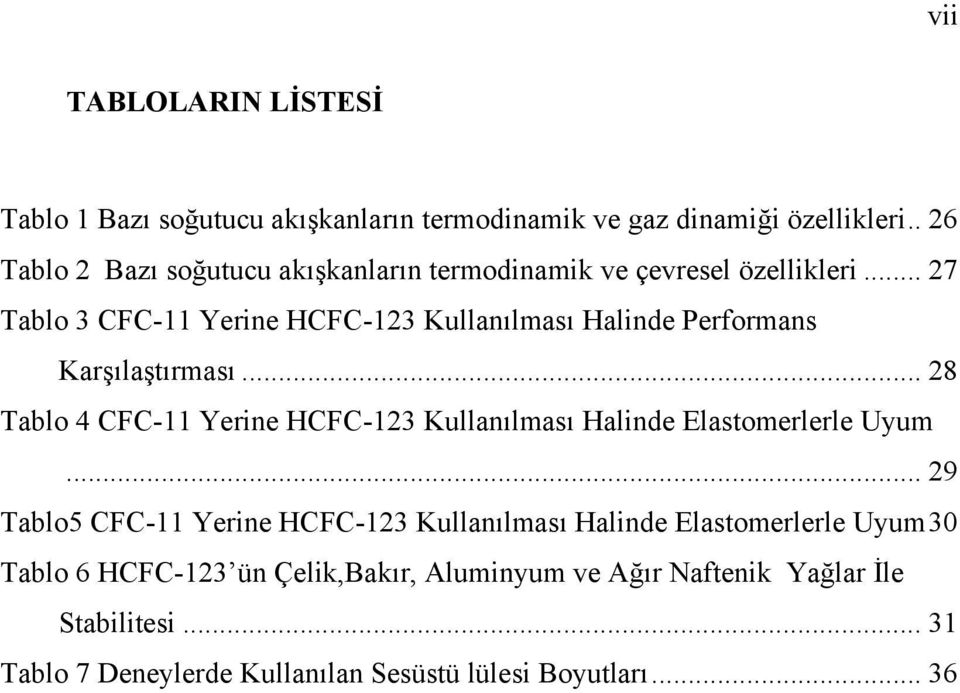 .. 27 Tablo 3 CFC-11 Yerine HCFC-123 Kullanılması Halinde Performans Karşılaştırması.