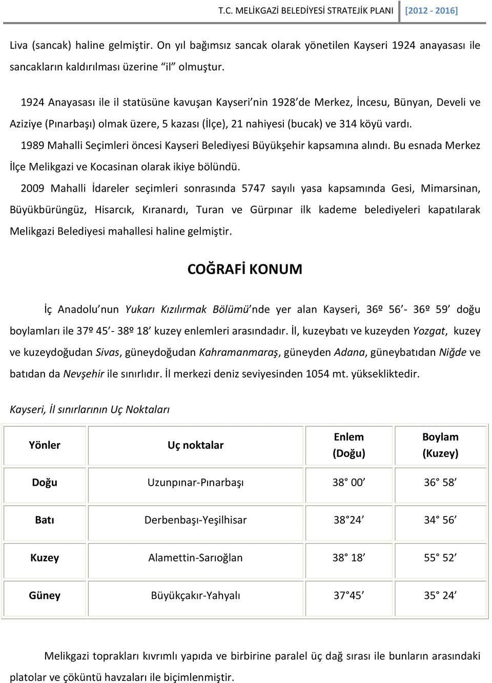 1989 Mahalli Seçimleri öncesi Kayseri Belediyesi Büyükşehir kapsamına alındı. Bu esnada Merkez İlçe Melikgazi ve Kocasinan olarak ikiye bölündü.