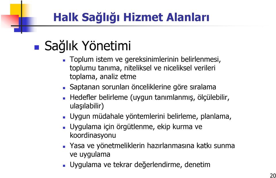 tanımlanmış, ölçülebilir, ulaşılabilir) Uygun müdahale yöntemlerini belirleme, planlama, Uygulama için örgütlenme, ekip