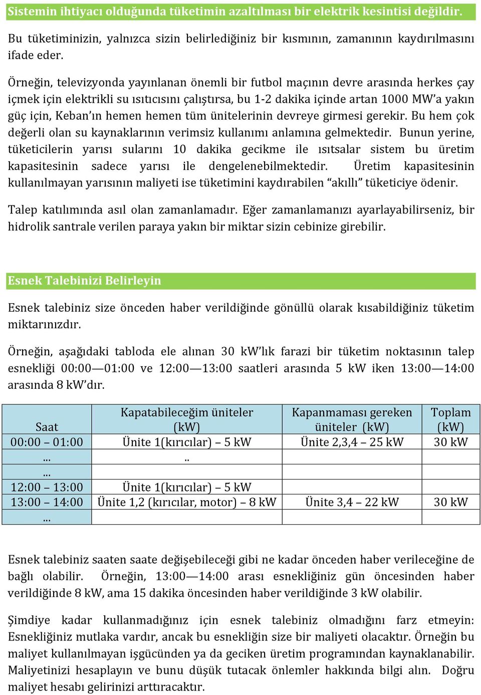 hemen hemen tüm ünitelerinin devreye girmesi gerekir. Bu hem çok değerli olan su kaynaklarının verimsiz kullanımı anlamına gelmektedir.