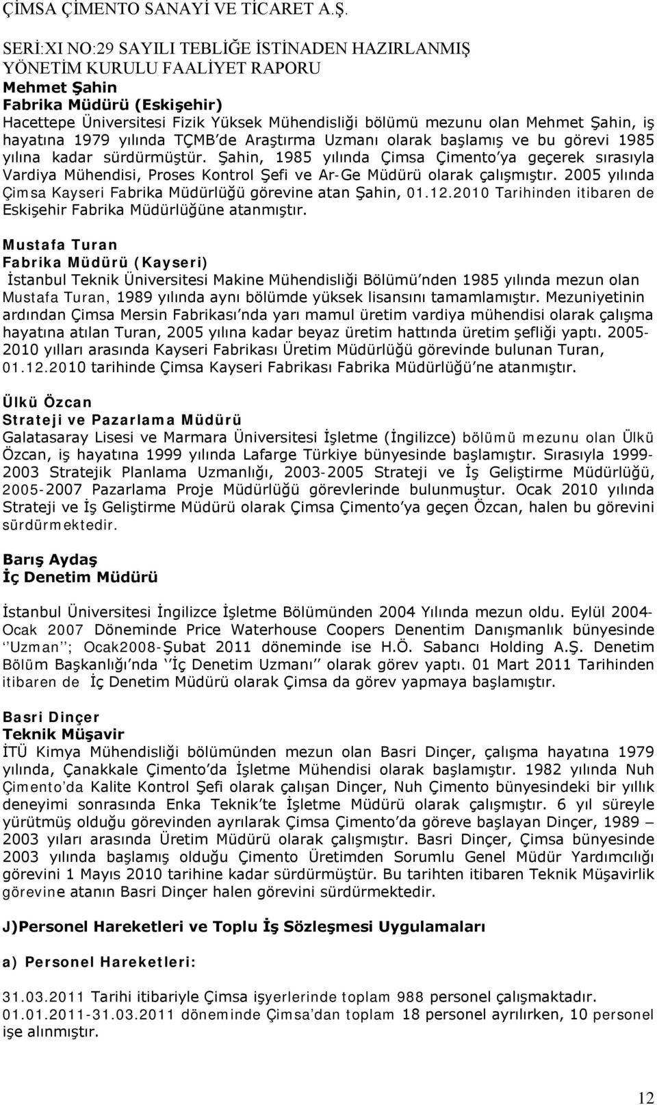 2005 yılında Çimsa Kayseri Fabrika Müdürlüğü görevine atan Şahin, 01.12.2010 Tarihinden itibaren de Eskişehir Fabrika Müdürlüğüne atanmıştır.