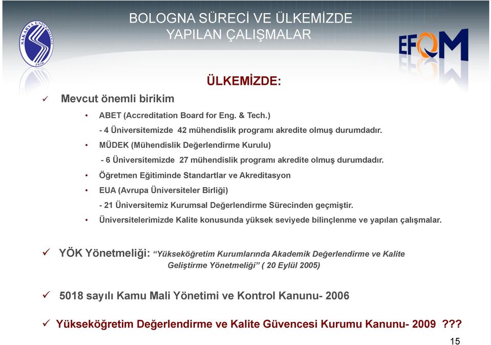 Öğretmen Eğitiminde Standartlar ve Akreditasyon EUA (Avrupa Üniversiteler Birliği) - 21 Üniversitemiz Kurumsal Değerlendirme Sürecinden geçmiştir.