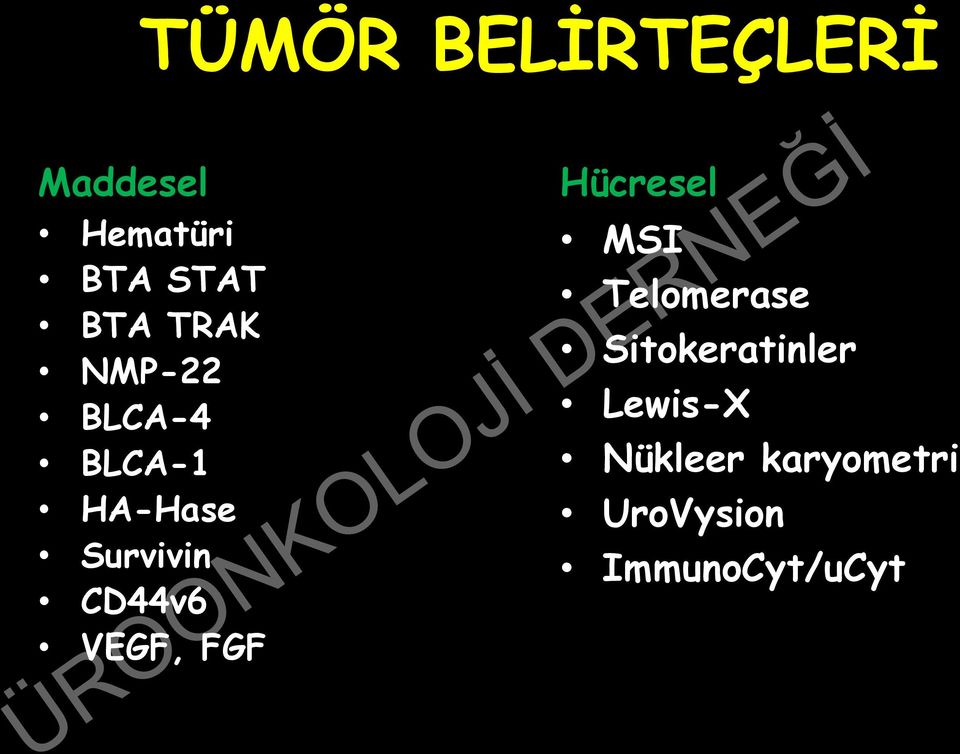 VEGF, FGF Hücresel MSI Telomerase Sitokeratinler