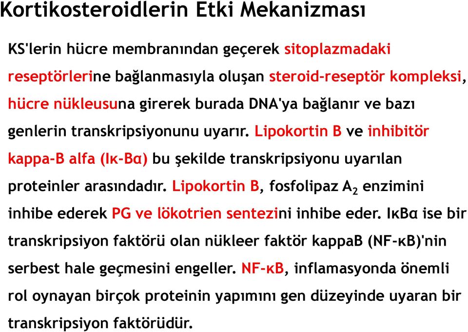 Lipokortin B ve inhibitör kappa-b alfa (Iκ-Bα) bu şekilde transkripsiyonu uyarılan proteinler arasındadır.