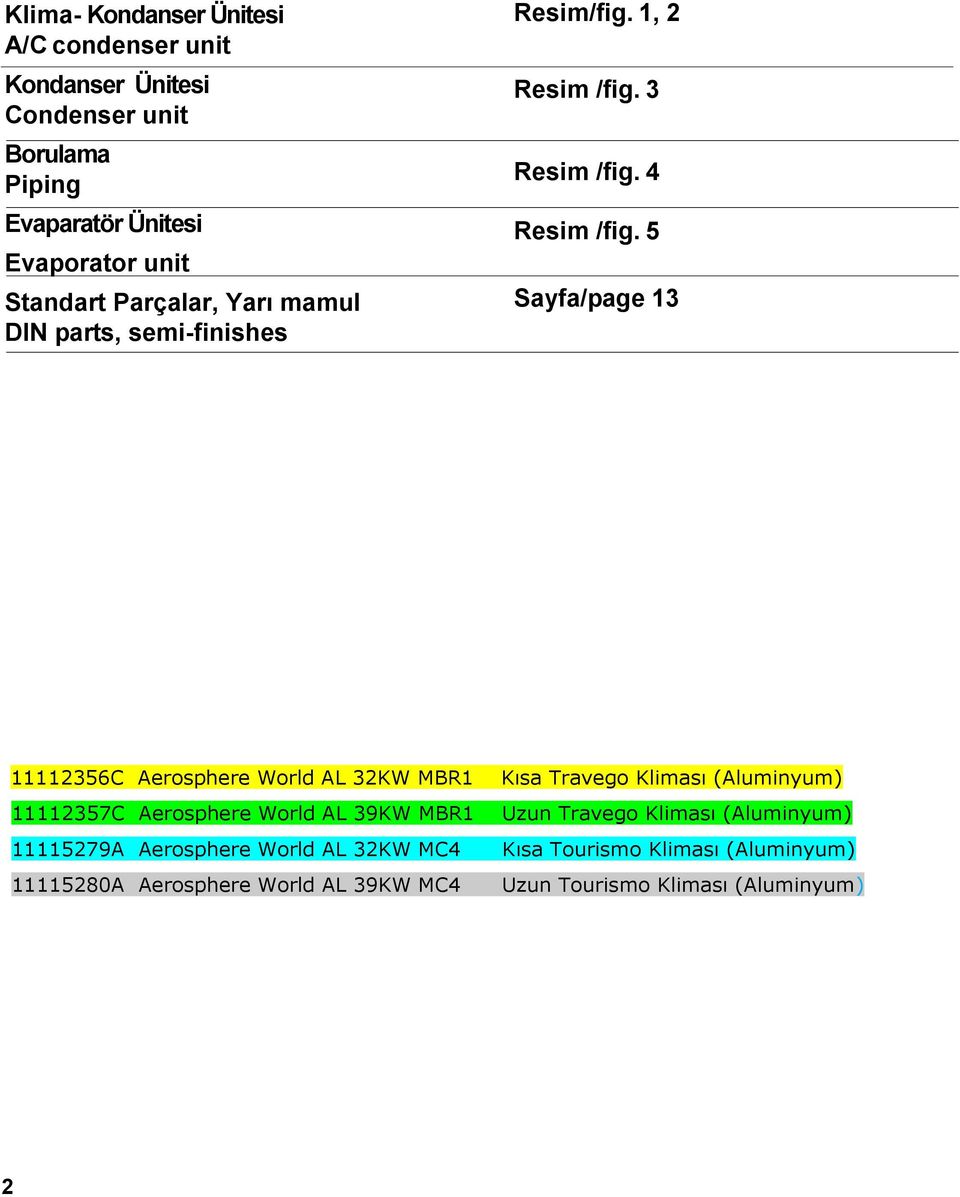 5 Sayfa/page 13 11112356C Aerosphere World AL 32KW MBR1 11112357C Aerosphere World AL 39KW MBR1 11115279A Aerosphere World AL