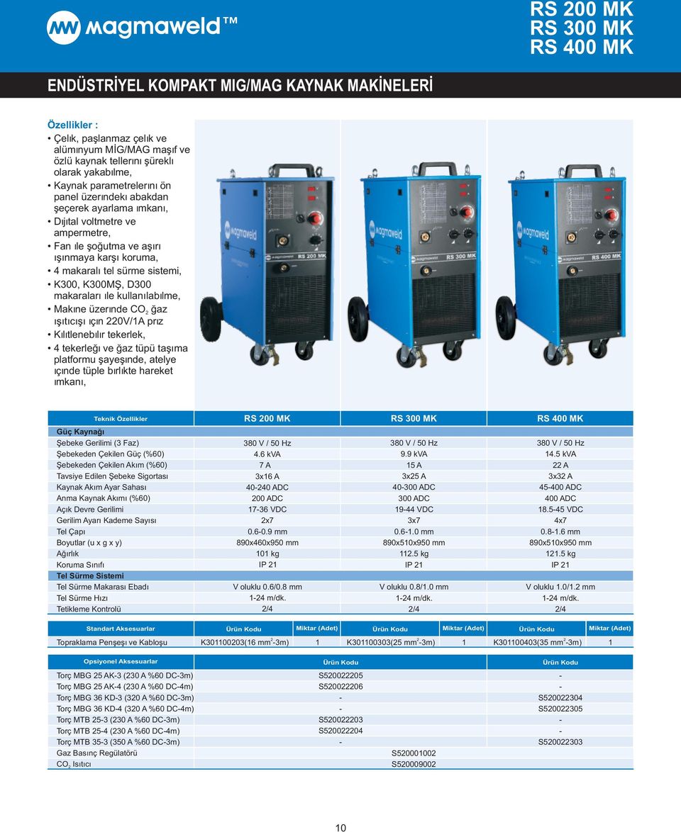 kullanýlabilme, Makine üzerinde CO gaz ýsýtýcýsý için 0V/A priz Kilitlenebilir tekerlek, 4 tekerleði ve gaz tüpü taþýma platformu sayesinde, atelye içinde tüple birlikte hareket imkaný, Teknik