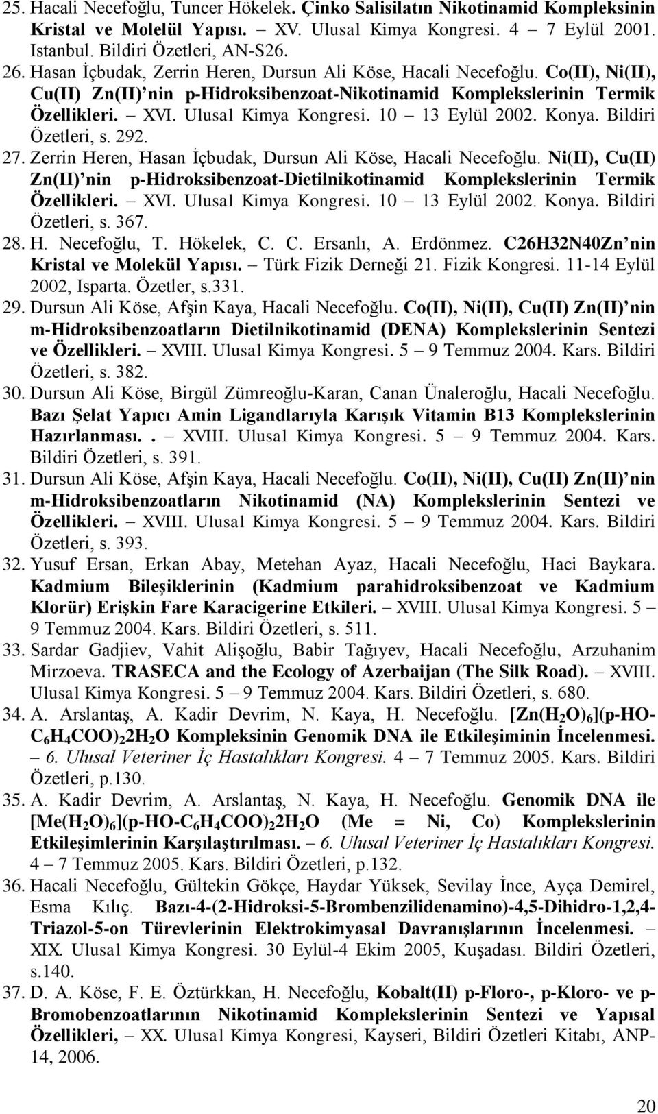 10 13 Eylül 2002. Konya. Bildiri Özetleri, s. 292. 27. Zerrin Heren, Hasan İçbudak, Dursun Ali Köse, Hacali Necefoğlu.