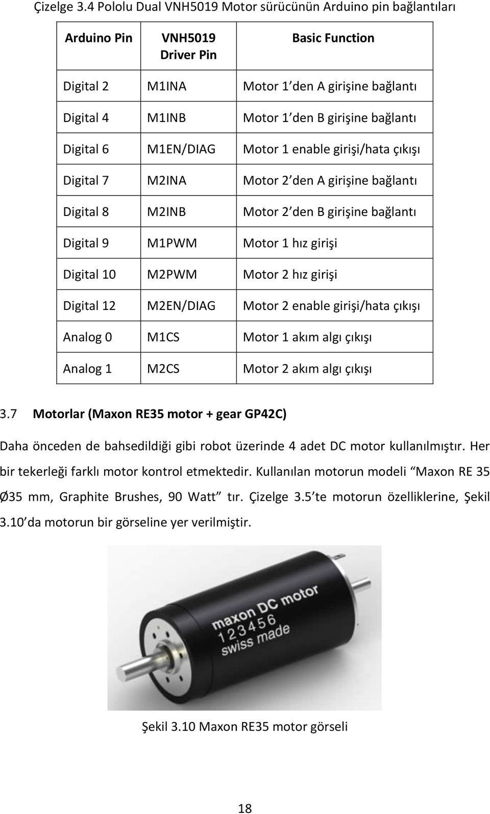 bağlantı Digital 6 M1EN/DIAG Motor 1 enable girişi/hata çıkışı Digital 7 M2INA Motor 2 den A girişine bağlantı Digital 8 M2INB Motor 2 den B girişine bağlantı Digital 9 M1PWM Motor 1 hız girişi
