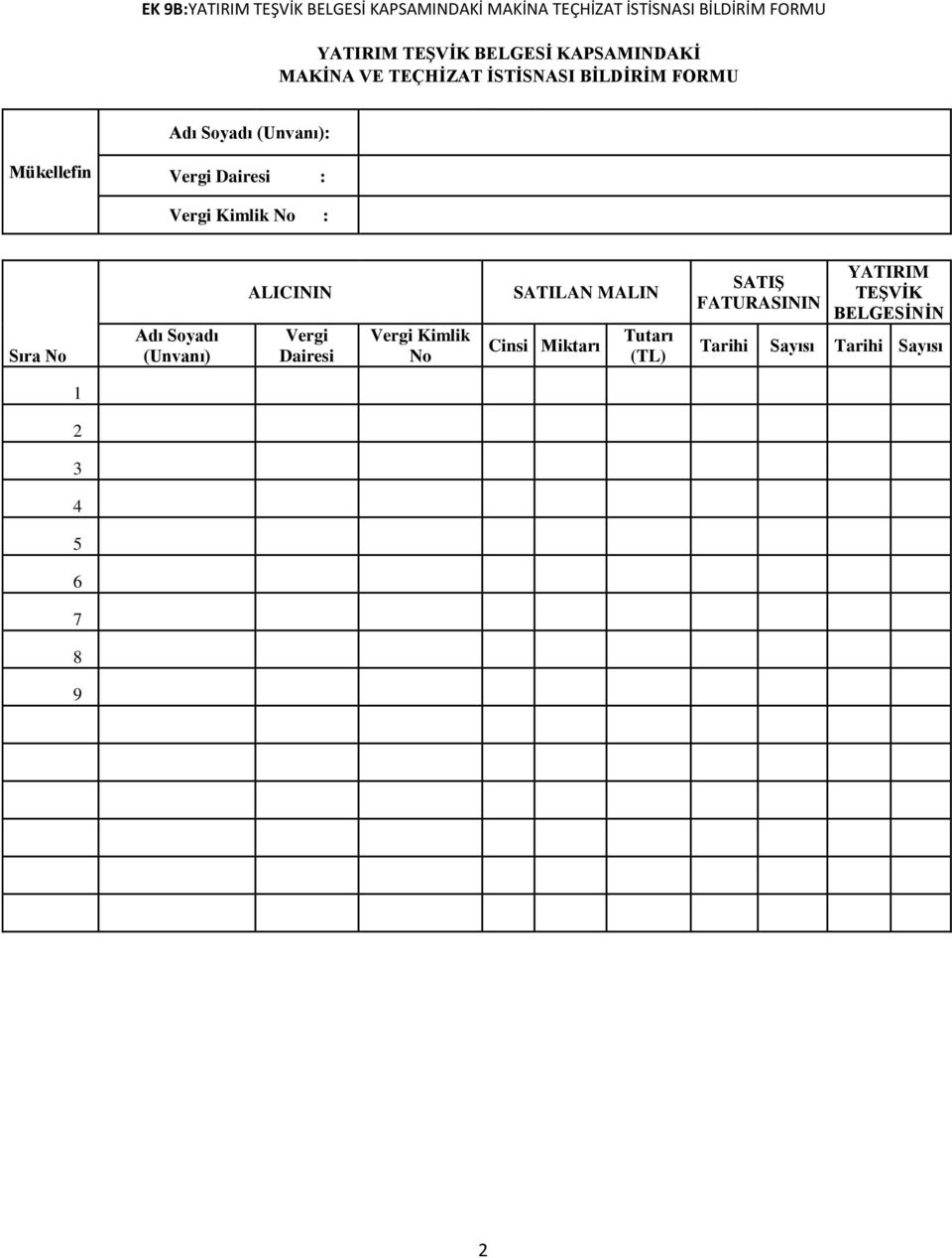 Vergi Kimlik No : Sıra No Adı Soyadı (Unvanı) ALICININ Vergi Dairesi Vergi Kimlik No SATILAN MALIN Cinsi