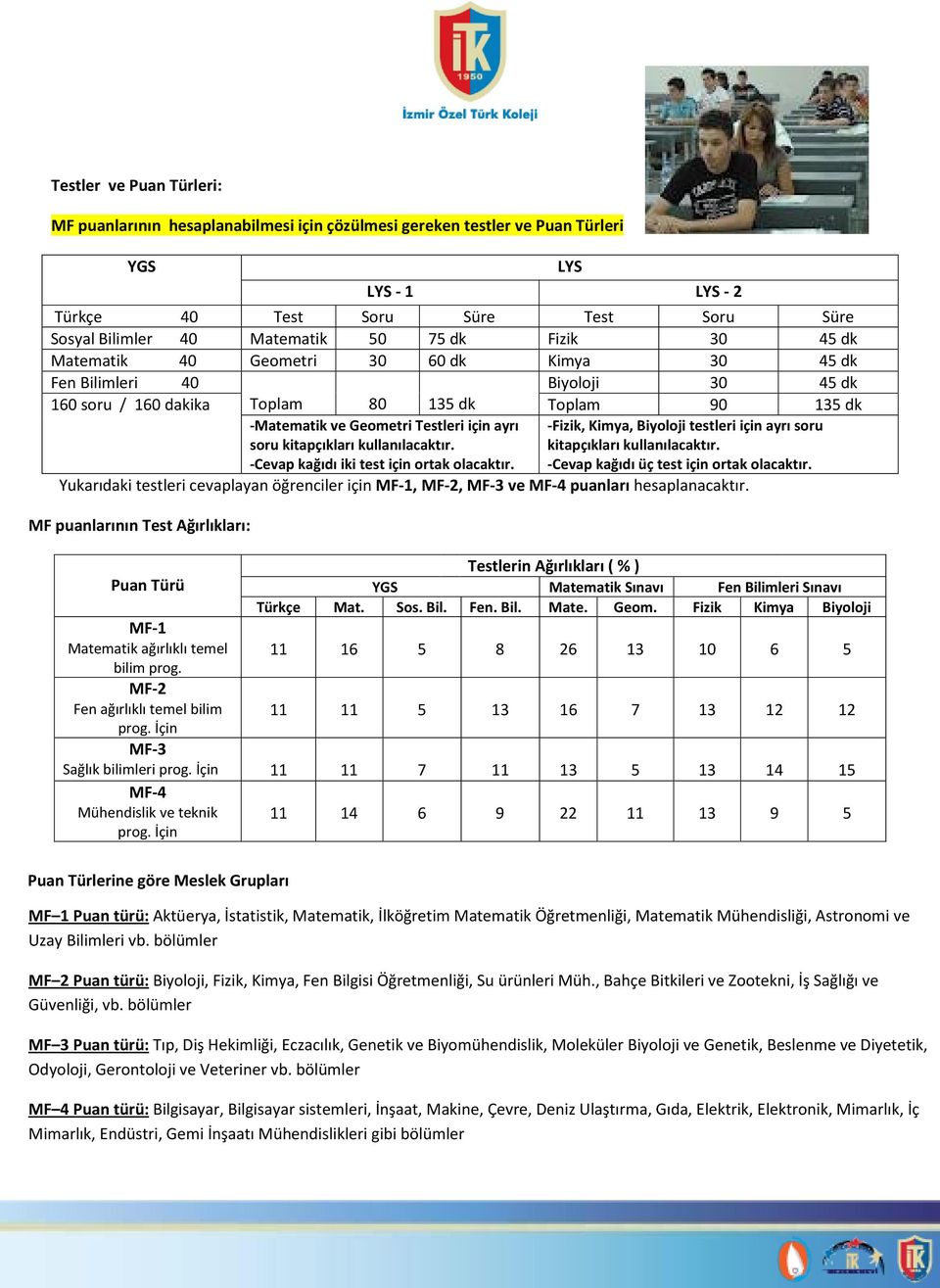 soru kitapçıkları kullanılacaktır. -Cevap kağıdı iki test için ortak olacaktır. -Fizik, Kimya, Biyoloji testleri için ayrı soru kitapçıkları kullanılacaktır.