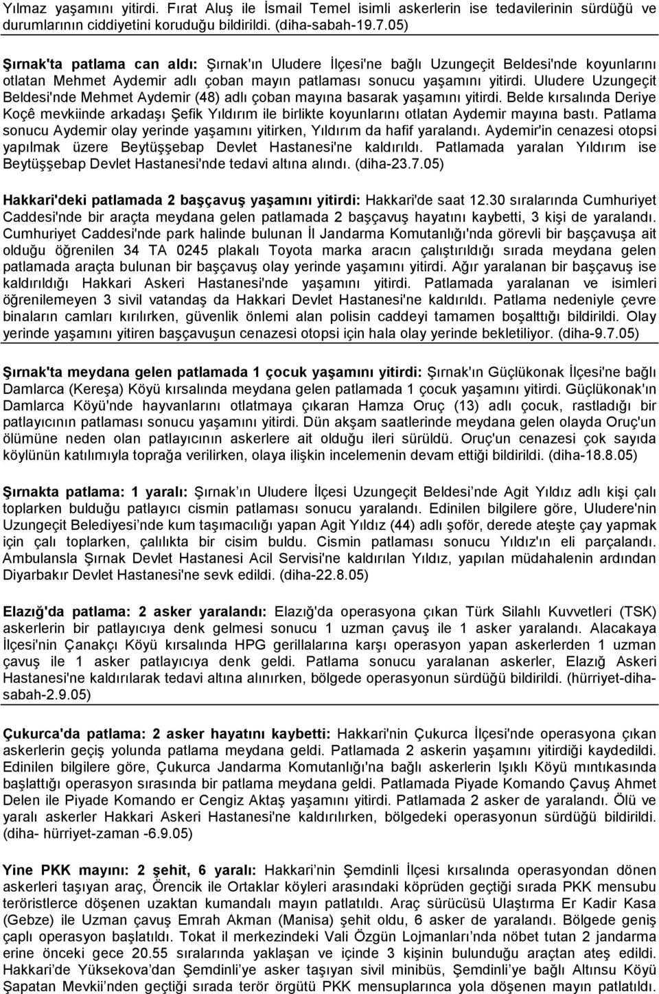 Uludere Uzungeçit Beldesi'nde Mehmet Aydemir (48) adlı çoban mayına basarak yaşamını yitirdi.