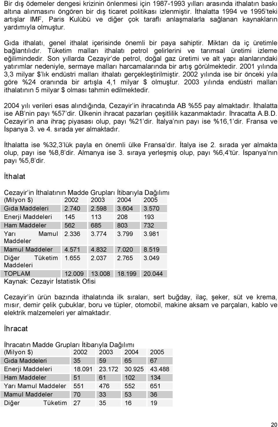 Miktarı da iç üretimle bağlantılıdır. Tüketim malları ithalatı petrol gelirlerini ve tarımsal üretimi izleme eğilimindedir.