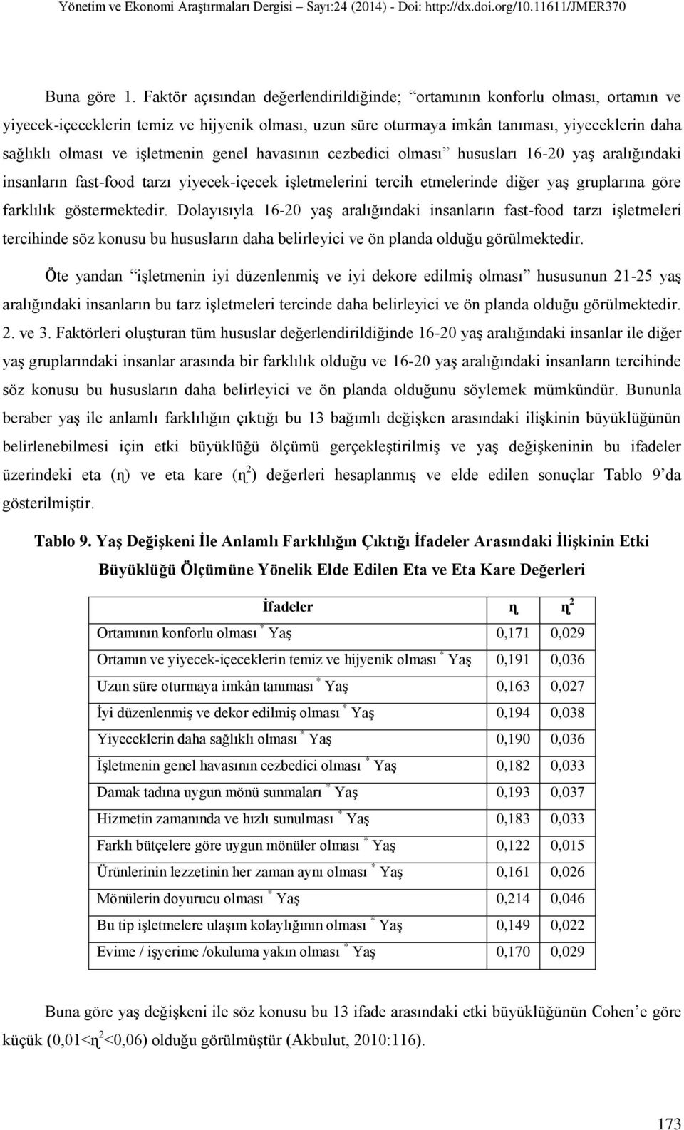 işletmenin genel havasının cezbedici olması hususları 16-20 yaş aralığındaki insanların fast-food tarzı yiyecek-içecek işletmelerini tercih etmelerinde diğer yaş gruplarına göre farklılık