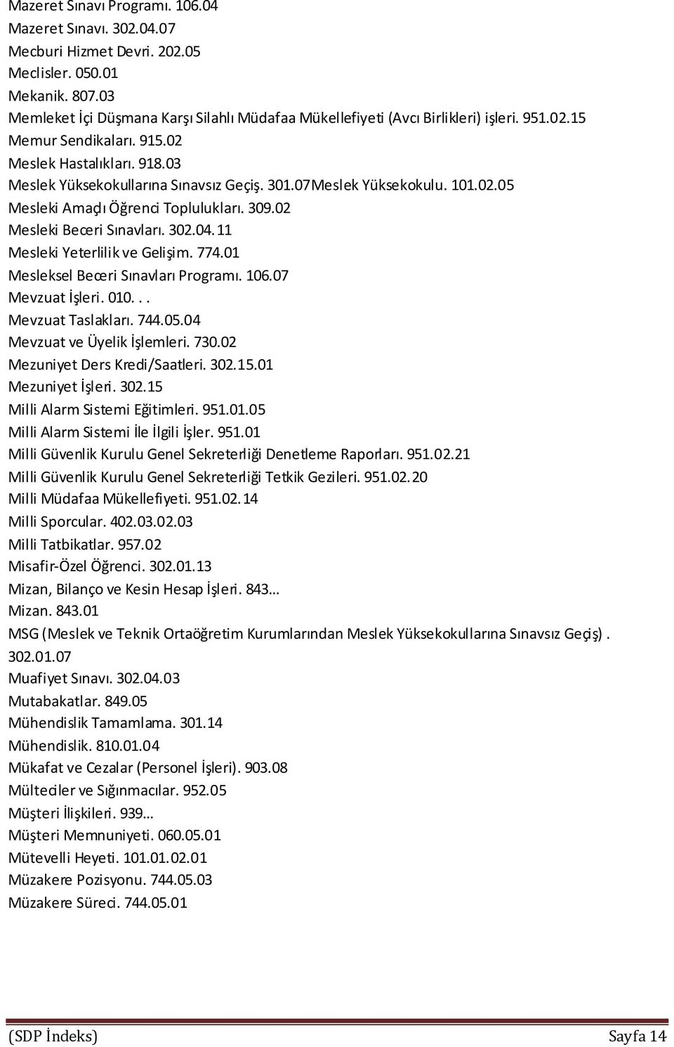 07Meslek Yüksekokulu. 101.02.05 Mesleki Amaçlı Öğrenci Toplulukları. 309.02 Mesleki Beceri Sınavları. 302.04.11 Mesleki Yeterlilik ve Gelişim. 774.01 Mesleksel Beceri Sınavları Programı. 106.