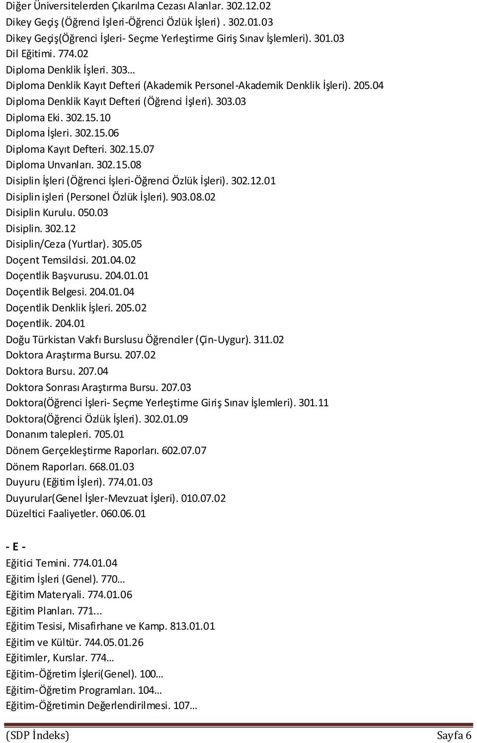 302.15.10 Diploma İşleri. 302.15.06 Diploma Kayıt Defteri. 302.15.07 Diploma Unvanları. 302.15.08 Disiplin İşleri (Öğrenci İşleri-Öğrenci Özlük İşleri). 302.12.