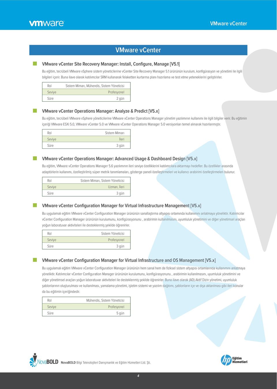 Sistem Mimarı, Mühendis, Sistem Yöneticisi 2 gün VMware vcenter Operations Manager: Analyze & Predict [V5.