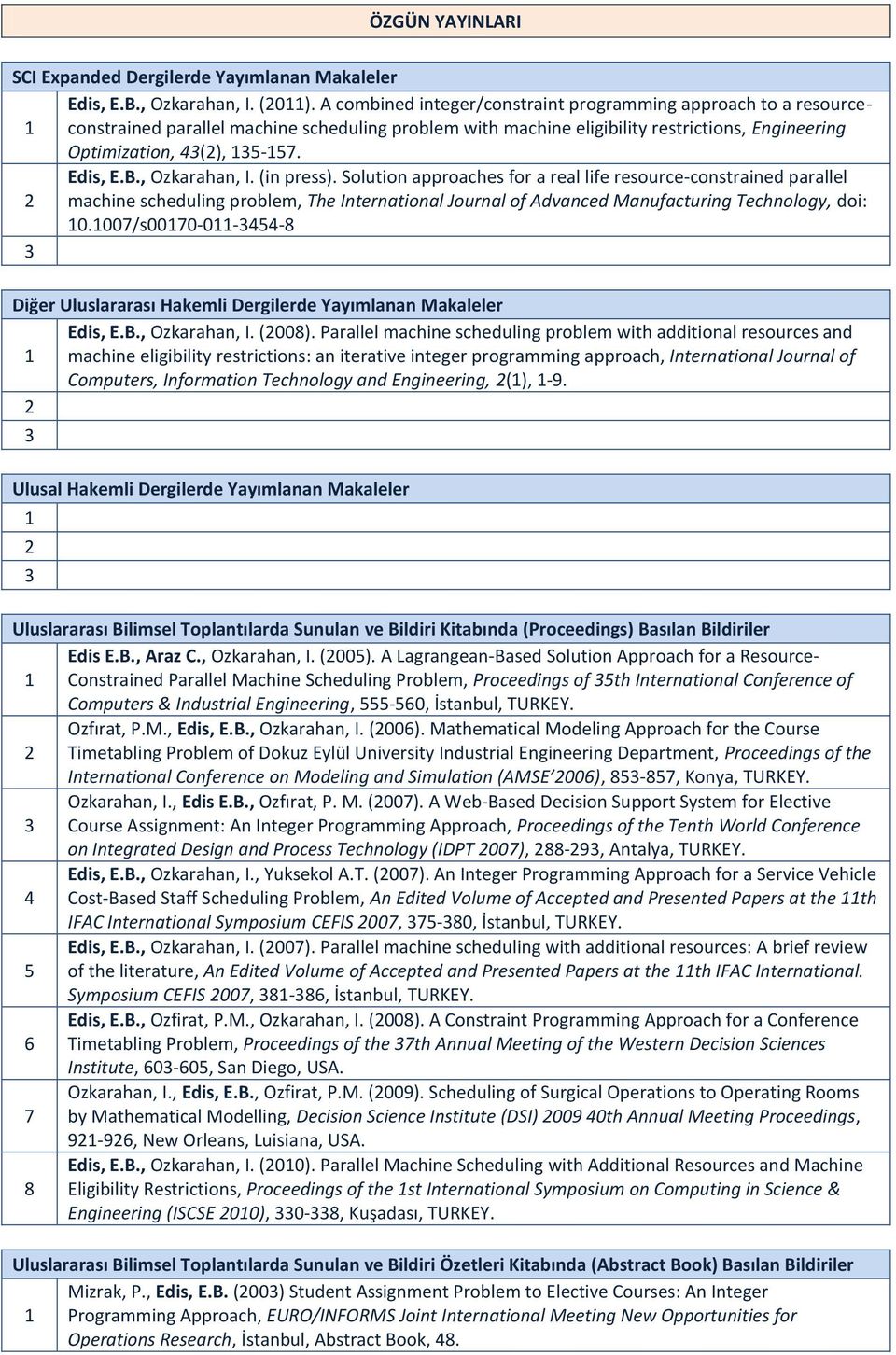 , Ozkarahan, I. (in press). Solution approaches for a real life resource-constrained parallel machine scheduling problem, The International Journal of Advanced Manufacturing Technology, doi: 0.