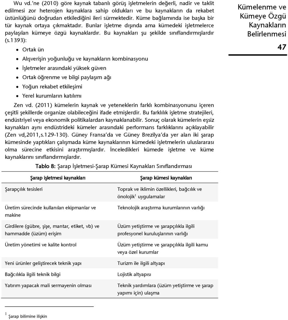 sürmektedir. Küme bağlamında ise başka bir tür kaynak ortaya çıkmaktadır. Bunlar işletme dışında ama kümedeki işletmelerce paylaşılan kümeye özgü kaynaklardır.