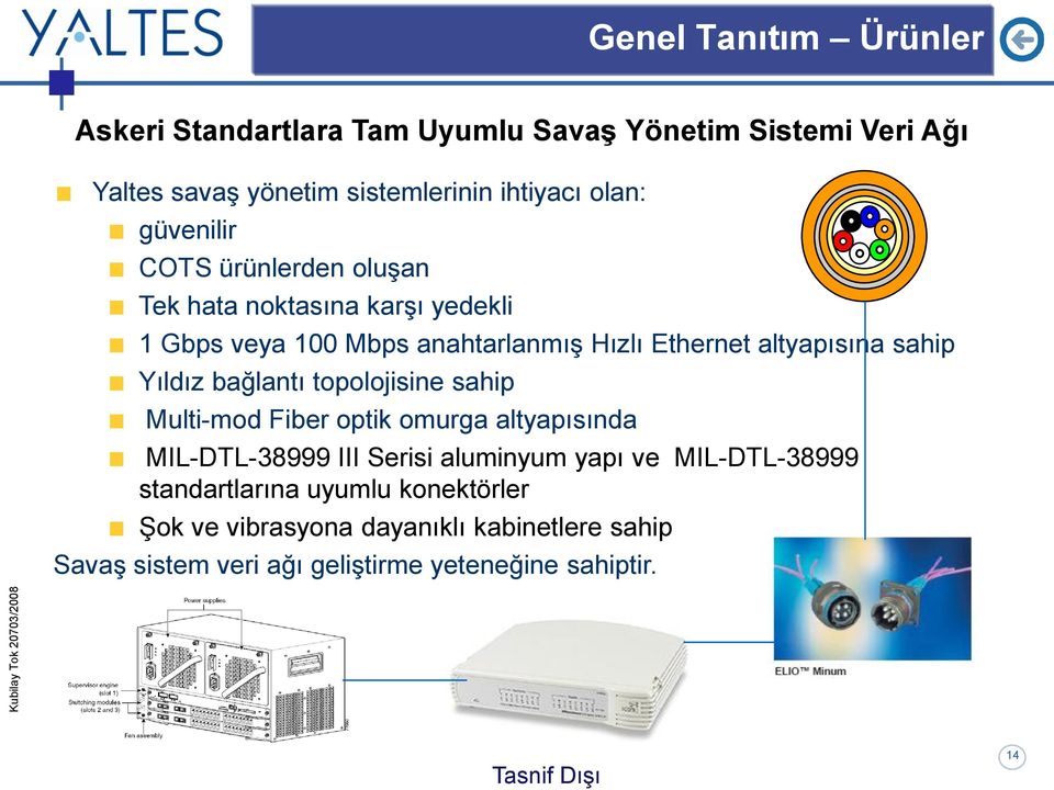 Yıldız bağlantı topolojisine sahip Multi-mod Fiber optik omurga altyapısında MIL-DTL-38999 III Serisi aluminyum yapı ve MIL-DTL-38999